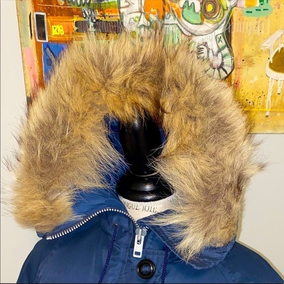 1970’s Canadian Trails Goose Down Coyote Fur Trim Blue Bomber XS / S Vintage - Picture 10 of 16